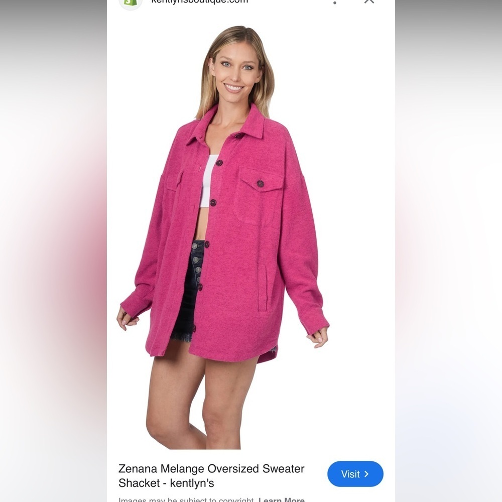 Zenana Melange Vibrant Pink Button-Up Shirt Shacket Women’s Large 🩷Valentine’s